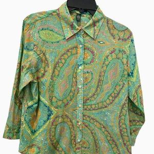 Lauren Ralph Lauren Womens Shirt Size Large Green Paisley